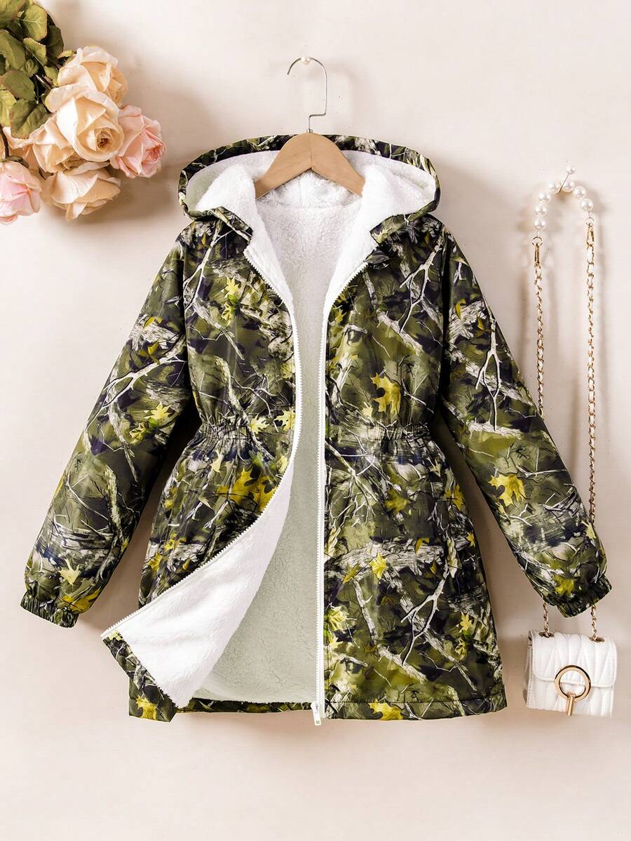 Tween Girls Casual Hooded Windbreaker Jacket, Thermal Lined Mid-Length Outerwear, Fall/Winter - Multicolor - View 1