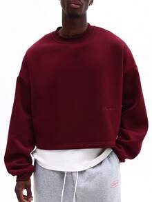 SUMWON 修身酒红色圆领套头卫衣，饰有刺绣字母，休闲街头风。 - 酒紅色 - 查看 4