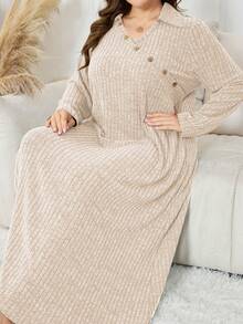 Lacomfia Elegantes Lässig Einfarbiges Kleid in Große Größen