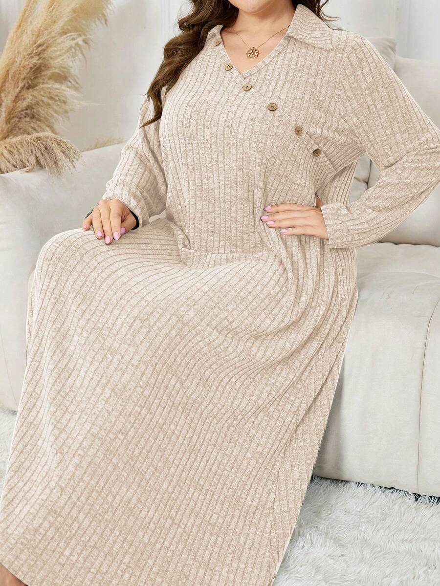 Lacomfia Elegantes Lässig Einfarbiges Kleid in Große Größen