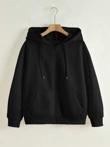 Resyla 女士连帽卫衣，秋季外套，冬季，运动服，休闲百搭，城市风景印花图案设计，街头风，日常穿着，卫衣外套，学生装 - 黑色 - 查看 2