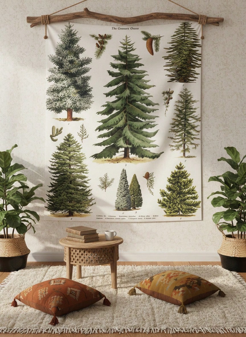Cirelle Nordic Large Pine Tree Tapestry - Bedroom Headboard/Sofa Decorative Hanging Cloth, Artistic Wall Hanging For Bohemian-Style Room Decor - Multicolor - View 1
