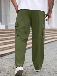 Manfinity Homme 大码男士纯色休闲裤 - 墨綠色 - 查看 2