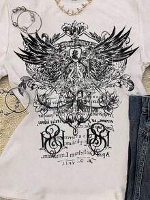 Glimmora Áo thun tay ngắn in họa tiết cổ điển thường ngày dành cho nữ, mùa hè - trắng - Xem 4