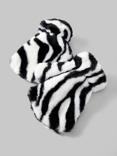 Goth 1 par de guantes sin dedos con estampado de cebra negro y peludo en estilo Y2K retro, accesorio de moda minimalista adecuado para uso diario, fiestas, reuniones, otoño/invierno, unisex