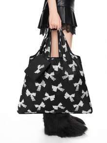 ROMWE Kawaii Túi đựng đồ họa tiết nơ thời trang, Túi tote mua sắm có thể gấp gọn, dung tích lớn, có ví đựng tiền xu - Nhiều màu - Xem 6