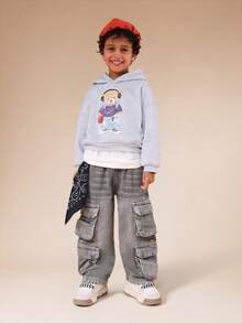 SUMWON Boys Cargo Utility Jeans With Multiple Pockets And Washed Denim Finish - Grey - View 3
