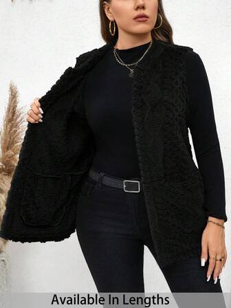 SHEIN Tall CURVE Plus Size Women Casual Fuzzy Texture Double Pocket Front Open Vest, Suitable For Autumn Plus Size Fall Clothes/Winter
