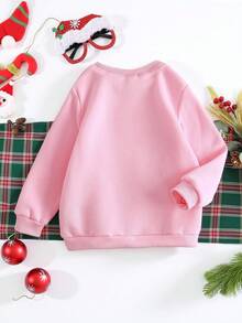 SHEIN Girls Merry Christmas Sweatshirt,Cute Light Pink Autumn Graphic Print,Warm Casual Fashion For Matching Family,Cartoon New Year Party Top - Pink - View 2