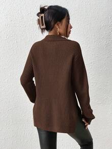 SHEIN Frenchy Half Zip Drop Shoulder Grain Sweater In Fall/Winter Casual,Sweaters For Women Brown - Mocha Brown - View 2