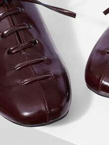 Mnmlis Women's Lace-Up Design Casual Flat Loafers For Christmas - Burgundy - View 9