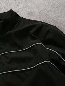 PAVTROS 加大码男士休闲长袖拉链夹克 Y2K 男士拉链夹克运动夹克街头风夹克 - 黑色 - 查看 6