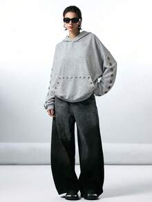 LYSMO 2025 Nueva sudadera minimalista de moda de otoño para mujer con ojetes de metal, sudadera oversize de otoño e invierno de color gris claro, sudadera estilo Y2K, moda grunge y punk, ropa Y2K para conjuntos, ropa de calle y estilo de Estocolmo, disfraces de Halloween