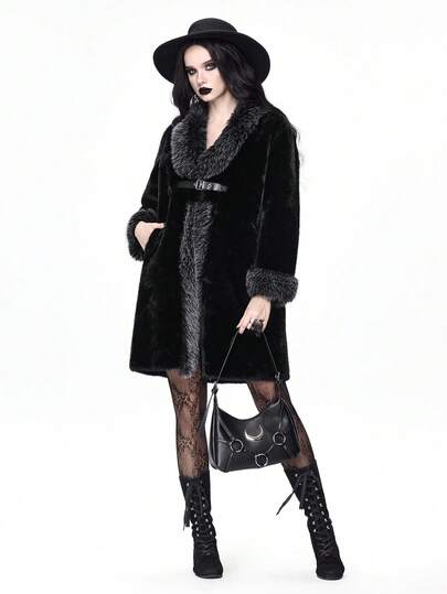 Women's Autumn/Winter Long Sleeve Button Design Faux Fur Fashion Jacket