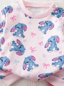 Bộ quần áo len dài tay họa tiết hoạt hình dễ thương cho bé gái sơ sinh và quần cạp chun - Hồng - Xem 8