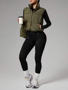 Dewbera Dewbera K2 Short Slim Fit Stand Collar Military Green Padded Vest Fleece Jacket For Women, Winter Jacket For Women, Gift For Women - Army Green - View 6