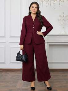 Modelyn Bộ đồ 2 món cho nữ cỡ lớn - Áo và quần màu trơn - Màu đỏ tím - Xem 5