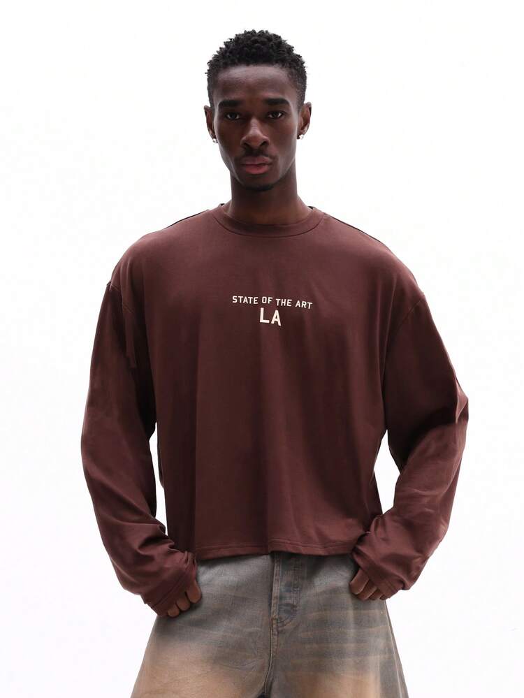 T-shirt graphique à manches longues et épaules tombantes