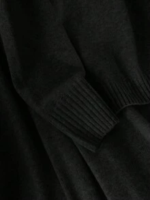 CosyJoli 大码纯色长袖上衣和半裙两件套毛衣套装 - 黑色 - 查看 4