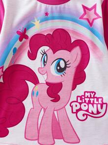 My Little Pony X SHEIN Young Girl Cute Cartoon Pink Pony & Rainbow Pattern Round Neck Long Sleeve Knit Fuchsia T-Shirt - Multicolor - View 7