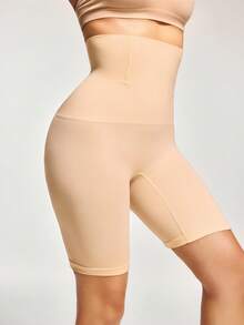 SHAPORA Quần short định hình màu trơn cạp cao cho nữ - Màu be - Xem 2