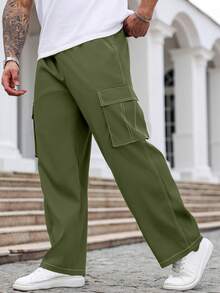 Manfinity Homme 大码男士纯色休闲裤 - 墨綠色 - 查看 6