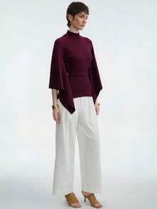 Aalyst 优雅奢华的针织斗篷，简约复古风格，小众设计，舒适的针织纱线，适合秋冬圣诞派对和通勤 - 紅色 - 查看 3