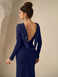 Coutiva Formal Evening Gown (Heavily Embellished) - Navy Blue - View 2