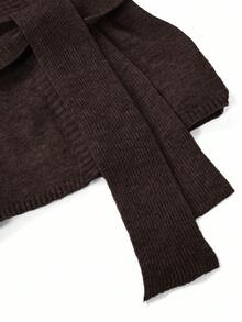 Gownix Women's Solid Color Long Sleeve Tie-Waist Knitted Cardigan In Fall/Winter - Coffee Brown - View 6