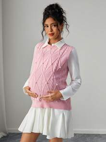 Momance Maternity Sleeveless Knitted Diamond Pattern Casual Versatile Daily Sweater Vest