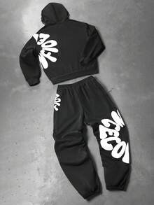 PAVTROS 男士字母印花连帽衫和运动裤套装 男士两件套，秋季服装