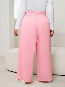 SHEIN CURVE+ Plus Size Women Casual Loose Drawstring Waist Wide Leg Sweatpants - Pink - View 2