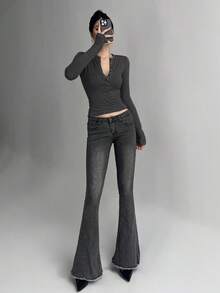 DAZY 女士半拉链长袖修身T恤