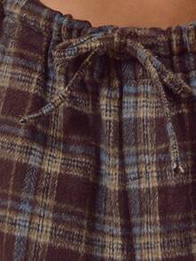 MUSERA Pantalon large à cordon de serrage en laine brossée à carreaux. Streetwear à la mode, idéal pour les sorties, le décontracté et le quotidien. Nouveau style rétro pour l'été - Marron - Voir 6