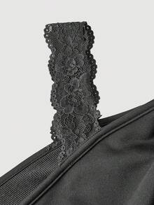 SHEIN MOD Áo nỉ hở vai tay dài ren rộng rãi cho nữ cỡ lớn - Xám - Xem 3