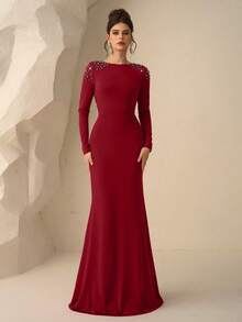 Coutiva Formal Evening Gown (Heavily Embellished) - Burgundy - View 3