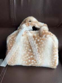 ROMWE Fairycore 1 chiếc túi xách tay nữ dễ thương bằng vải nhung màu nâu thời trang - màu nâu - Xem 8