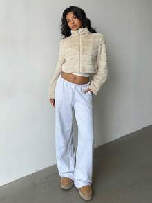 FavEase Women Solid Color Long Sleeve Zip-Up Fleece Jacket, Autumn/Winter Fall Cloth For Women