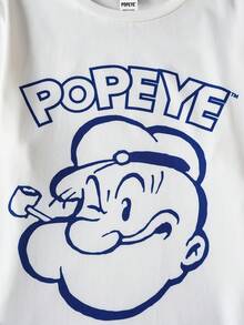 Popeye X SHEIN 2pcs Tween Boy Casual Graphic Crew Neck Long Sleeve T-Shirt & Plaid Pattern Relaxed Fit Flame Retardant Pants Pajama Set