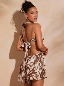 Hauture All-Over Print Halter Backless Sexy Jumpsuits For Summer - Multicolor - View 2
