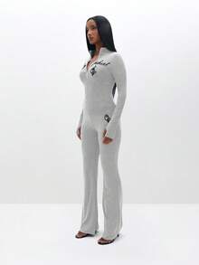 BABYPHAT Script Logo Pull On Flare Leggings With Wide Leg Bootcut Fit For Casual Comfort - Grey - View 3