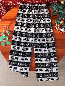 Teen GirlPrinted Fleece Pants, Comfortable Loose Straight Leg Trousers With Christmas Graphic Print, Autumn/Winter - Multicolor - View 2