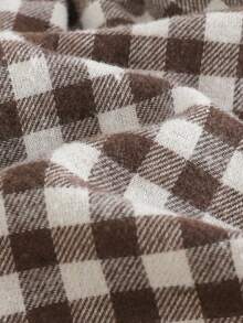 Cozy Pixies Baby Girl Brown Plaid Contrast Bow Collar Puff Sleeve Soft & Comfortable Dress - Coffee Brown - View 7