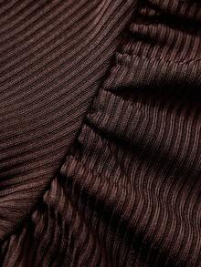 Conjunto de camiseta de manga larga asimétrica y pantalones de unicolor para adolescentes - Café integral - Ver 7