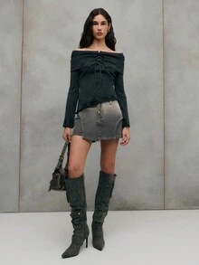 TypaGal Stilvoller schwarzer Farbverlauf Mini-Rock mit einem eleganten verwaschenen Effekt und schmeichelhafter Taillenhöhe. Perfekt für elegante Party- oder schicke Abendlooks. - Grau - Übersicht 4