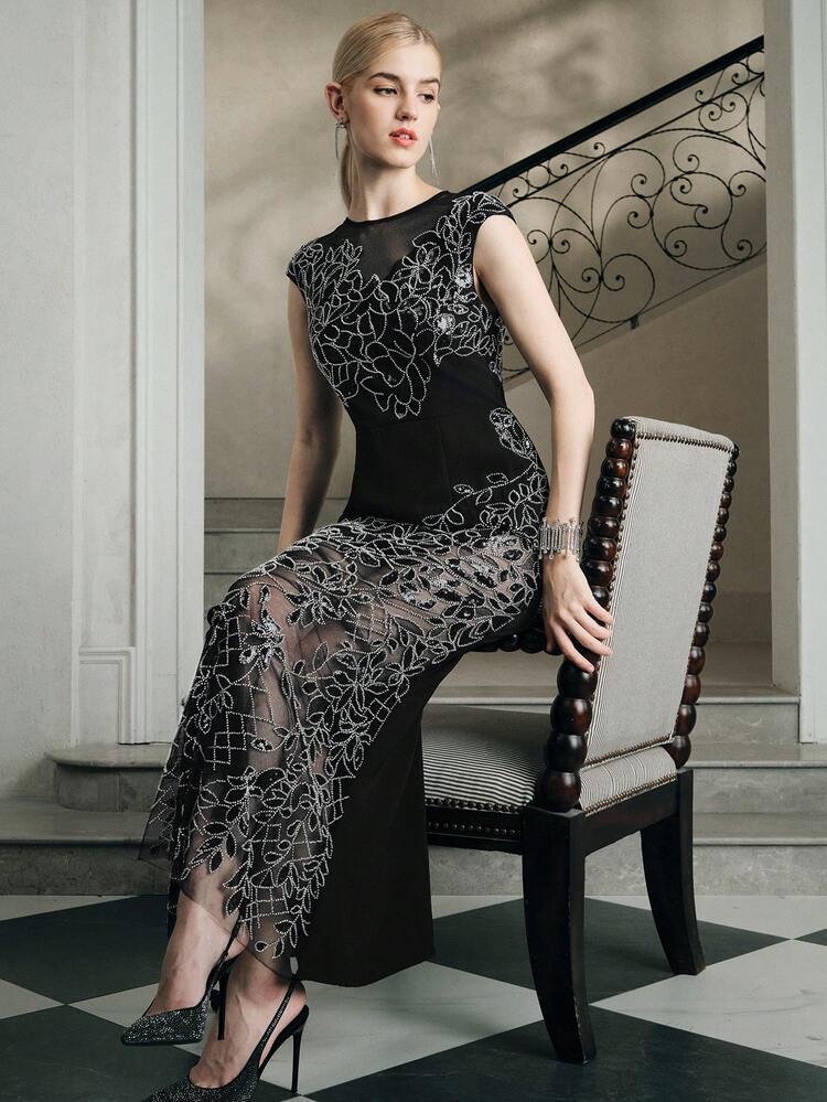 Women's Fashionable High-End Elegant Luxury Casual Beaded Cocktail Dress