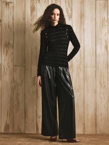 Revavyn Revavyn Blusa casual/de trabajo de cuello alto simulado, ajustada y vintage para mujer, elegante y chic, para primavera/otoño - Negro - Ver 5