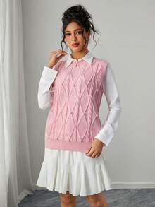 Momance Maternity Sleeveless Knitted Diamond Pattern Casual Versatile Daily Sweater Vest