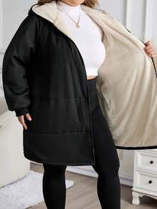 SHEIN CURVE+ 女士加大码带帽加厚长款外套，配腰带，秋冬款