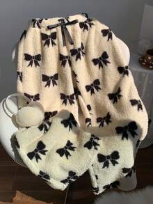 Comfortcana 女士休闲撞色蝴蝶结装饰长裤 - 白色 - 查看 6